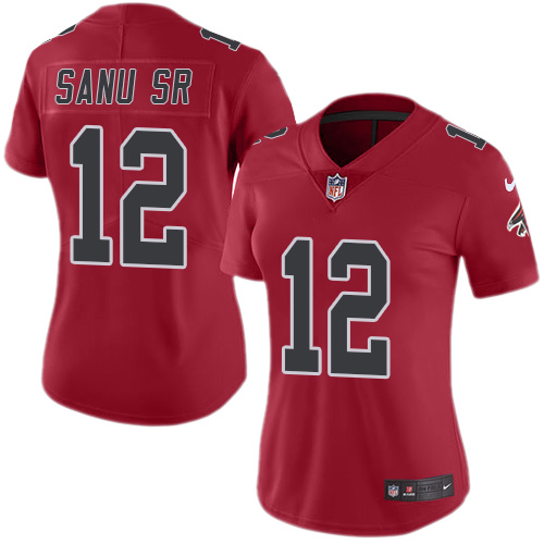 Nike Falcons #12 Mohamed Sanu Sr Red Women's Stitched NFL Limited Rush Jersey